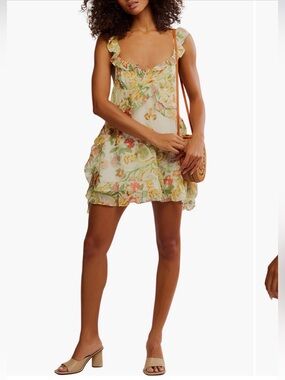 NWT Free People Bali Flora Mini Dress - Tea Combo
